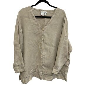 Ulla Popken beige 100% linen relaxed fit Lagenlook blouse top 20/22